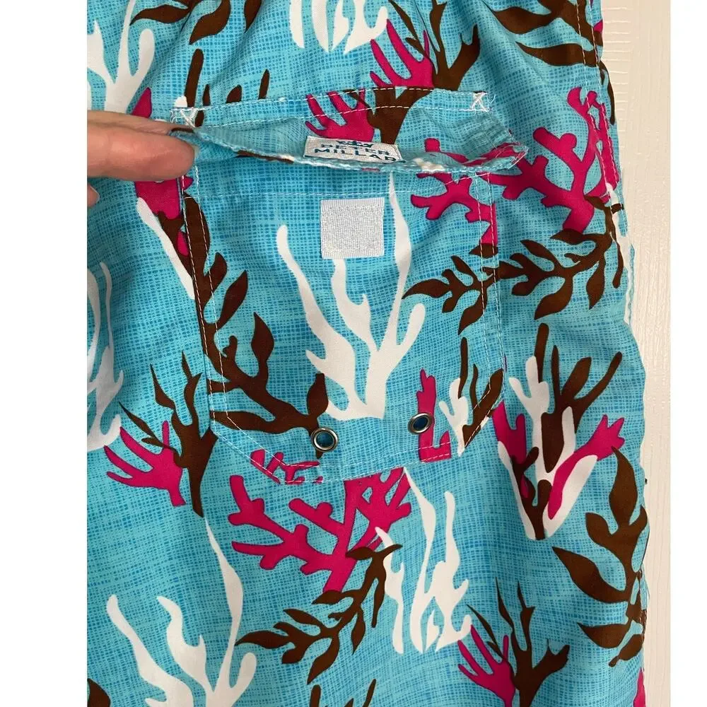Peter Millar Swim Trunks Shorts Men's Size M Drawstring Lined Coral Seaweed